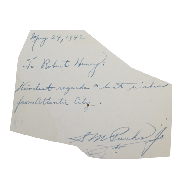 Sam Parks Signed 1942 Note - Oakmont Country Club JSA ALOA