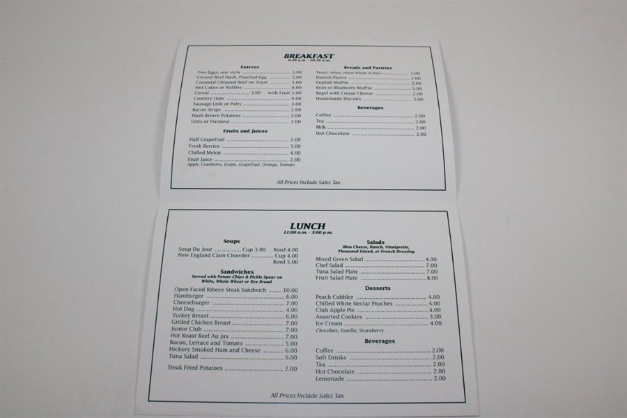 Masters Tournament Breakfast & Lunch Menu Depicting '1952 Masters Clubouse Terrace'