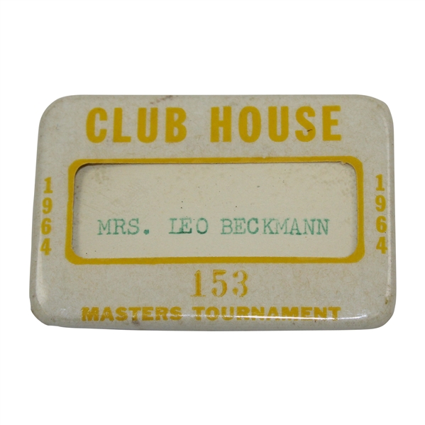 1964 Masters Tournament Clubhouse Badge #153 Issued to Mrs. Leo Beckmann