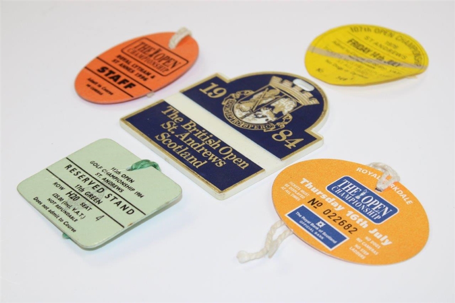 1978, 1984, 1996, & 1998 OPEN Championship Tickets with 1984 Bag Tag