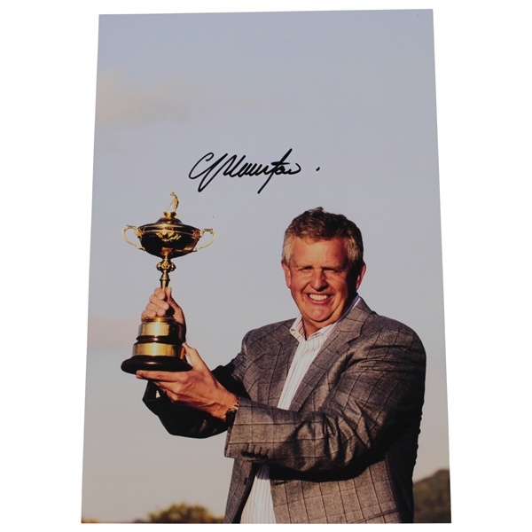 Colin Montgomerie Signed Photo at 2010 Ryder Cup Holding Trophy JSA ALOA