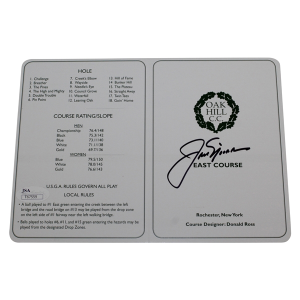 Jack Nicklaus Signed Oak Hill Country Club East Course Scorecard JSA #T67559
