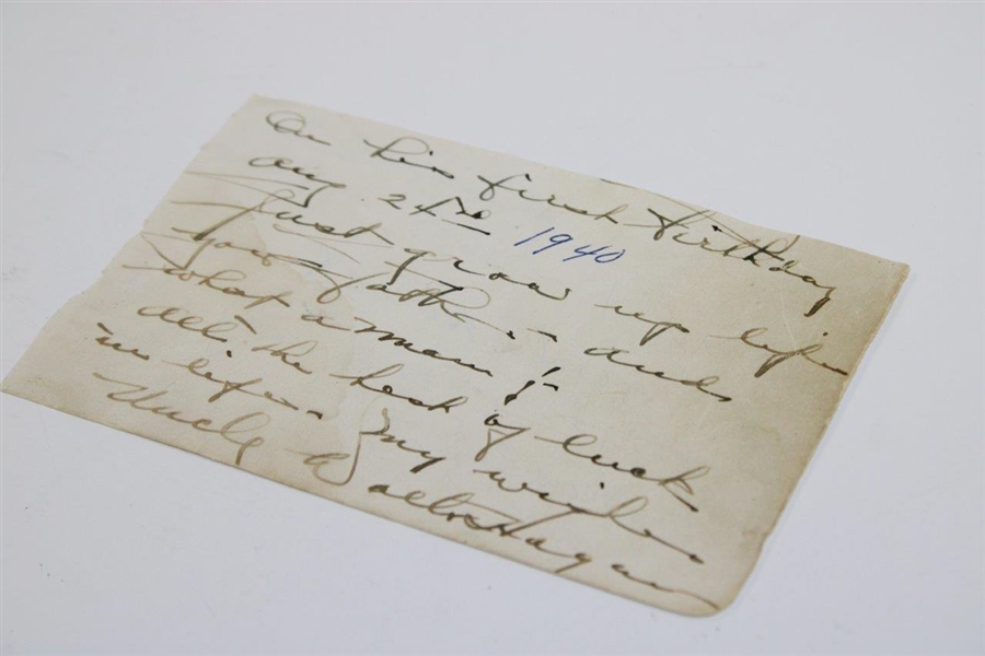 Walter Hagen Signed Handwritten Note to Nephew on Birthday - Signed 'Uncle Walter Hagen' JSA ALOA