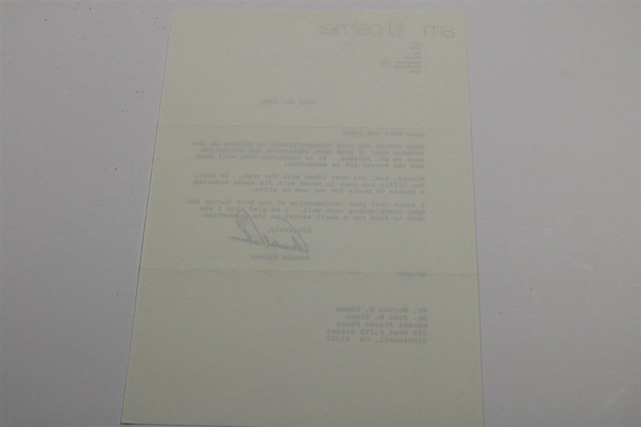 Arnold Palmer Signed July 31, 1995 Letter To Mort Olman on Personal Letterhead JSA ALOA