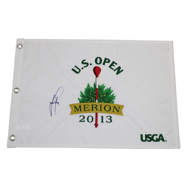 Justin Rose Signed 2013 US Open at Merion White Embroidered Flag JSA ALOA