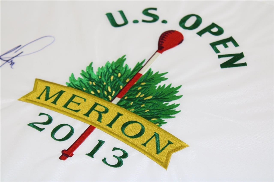 Justin Rose Signed 2013 US Open at Merion White Embroidered Flag JSA ALOA