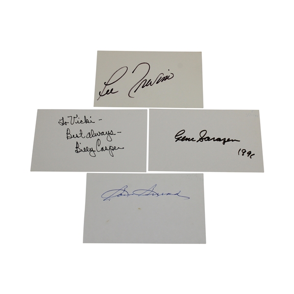 US Open Champs Sam Snead, Lee Trevino, Billy Casper & Gene Sarazen Signed 3x5 Cards JSA ALOA
