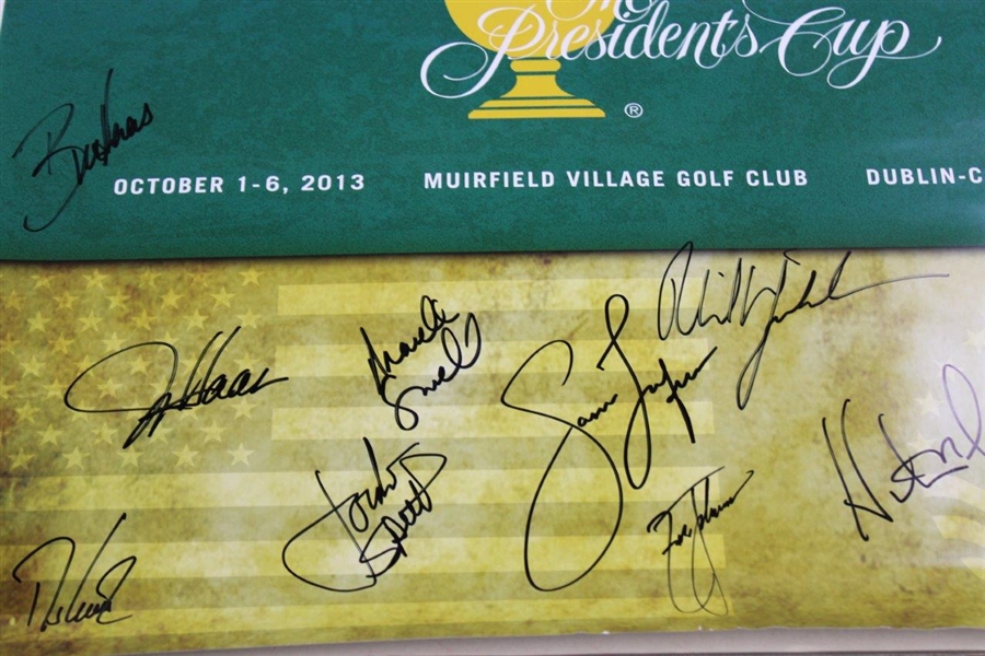 Tiger Woods & Team USA Signed 2013 The President's Cup at Muirfield Village Poster JSA ALOA