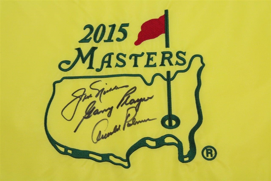Arnold Palmer, Jack Nicklaus & Gary Player 'Big 3' Signed 2015 Masters Embroidered Flag JSA ALOA