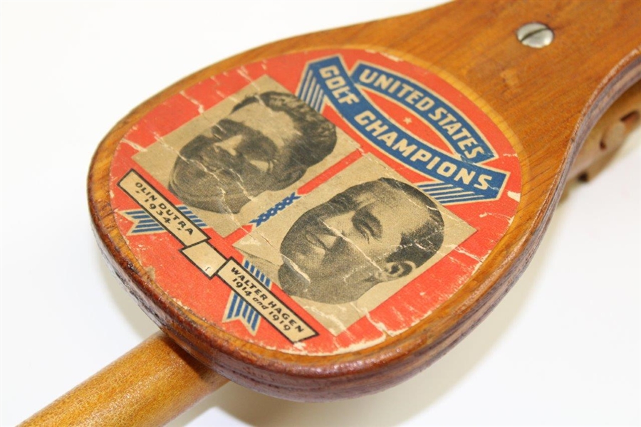 Vintage Walter Hagen & Olin Dutra US Open Champions Wood Foldable Stool/Seat - Depictions & Signatures