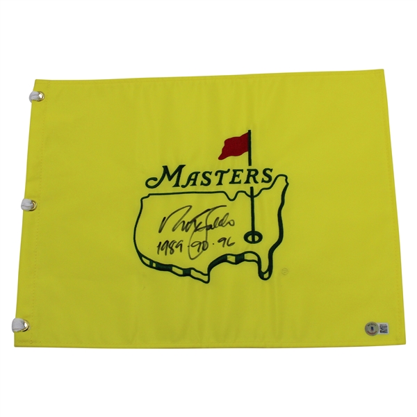 Nick Faldo Signed Undated Masters Embroiderd Flag with Years Won Flag BECKETT #BB09286