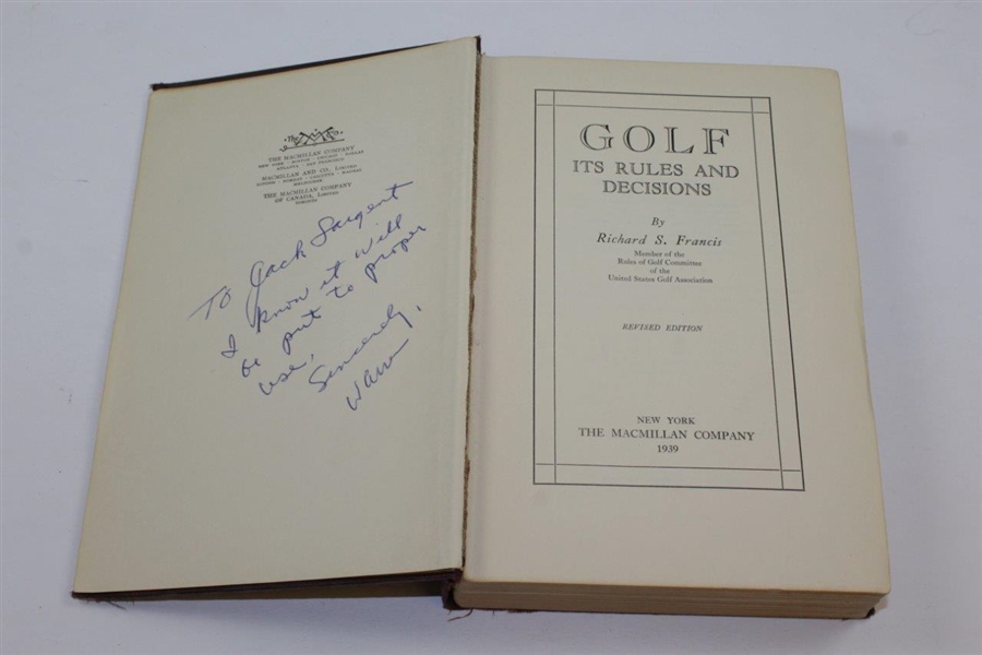 1937 'Golf- It's Rules & Decisions' Book by Richard S. Francis -Sargent Family Collection