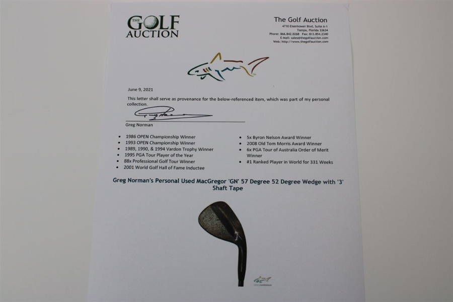 Greg Norman's Personal Used MacGregor 'GN' 57 Degree 52 Degree Wedge with '3' Shaft Tape