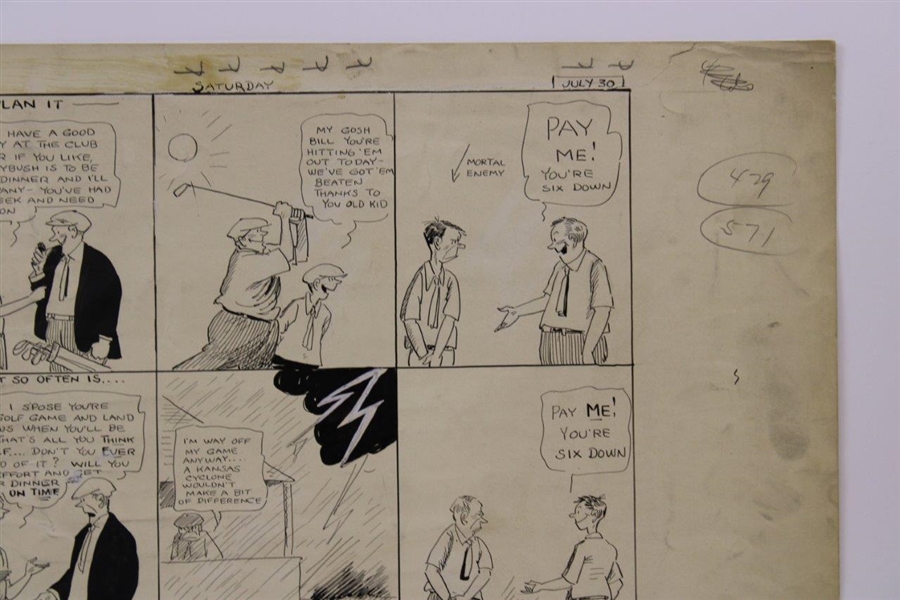 Original Clare Briggs Pen & Ink 'Saturday' Cartoon Strip For New York Tribune - July 30, 1927