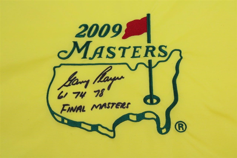 Gary Player Signed 2009 Masters Embroidered Flag with Years Won & 'Final Masters' JSA ALOA