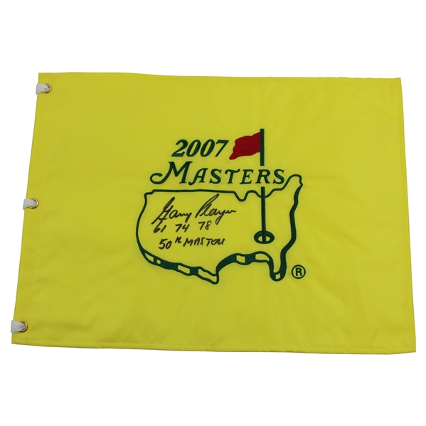 Gary Player Signed 2007 Masters Embroidered Flag with Years Won & '50th Masters' JSA ALOA