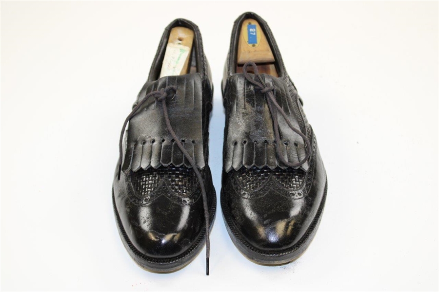 Gary Player's Personal Pair of Black Golf Shoes with Valencia CC Shoe Horns with Provenance Letter