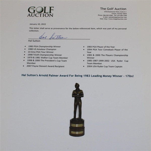 Hal Sutton's - Arnold Palmer Award Presented To 1983 Leading Tour Money Winner - 17lbs!