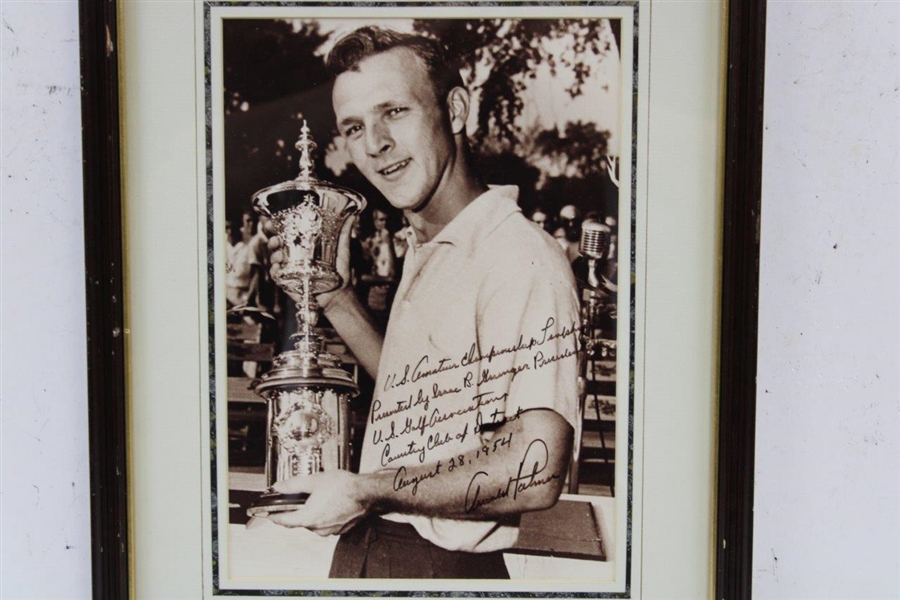 Arnold Palmer Perfectly Signed & Fully Inscribed 1954 US Amateur Champ with Trophy Photo - Wow JSA ALOA