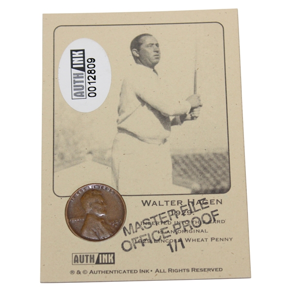 Walter Hagen Master File Office Proof Lincoln Wheat Penny Card - 1929