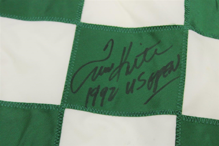 Tom Kite Signed Pebble Beach Green/White Course Flag with 1992 US Open Inscription JSA ALOA