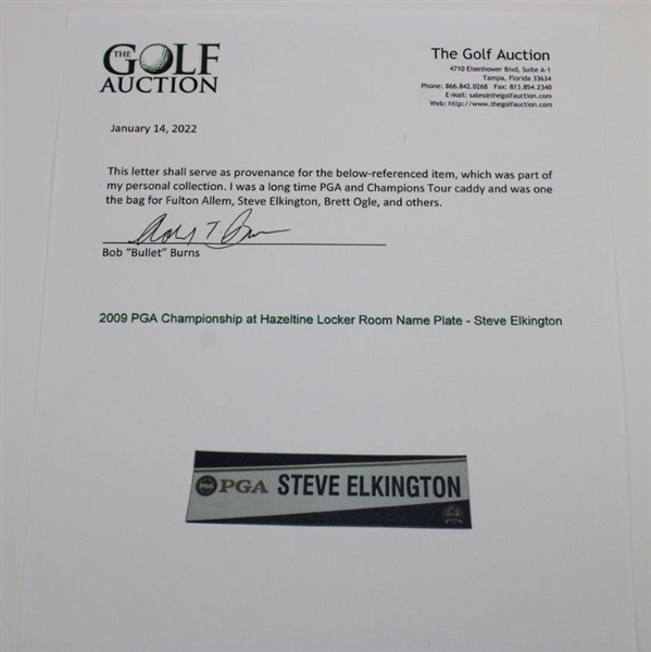 2009 PGA Championship at Hazeltine Locker Room Name Plate - Steve Elkington