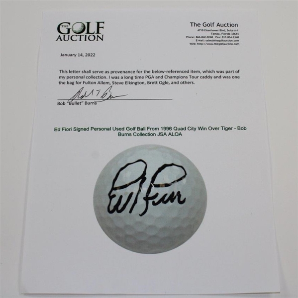 Ed Fiori Signed Personal Used Golf Ball From 1996 Quad City Win Over Tiger  - Bob Burns Collection JSA ALOA