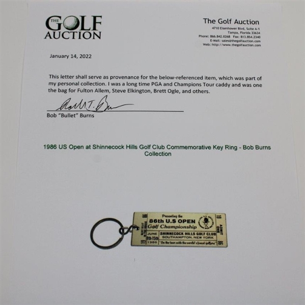 1986 US Open at Shinnecock Hills Golf Club Commemorative Key Ring - Bob Burns Collection