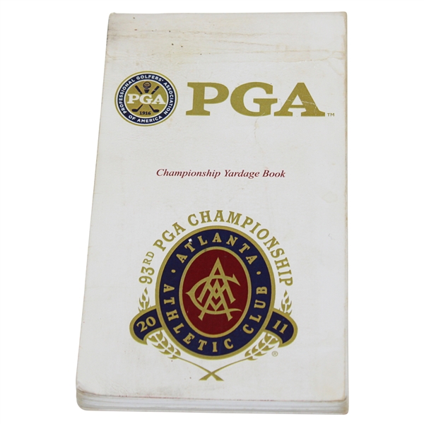 2011 PGA Championship at Atlanta Athletic Club Used Yardage Book Bob Burns Caddie on Steve Elkington Bag