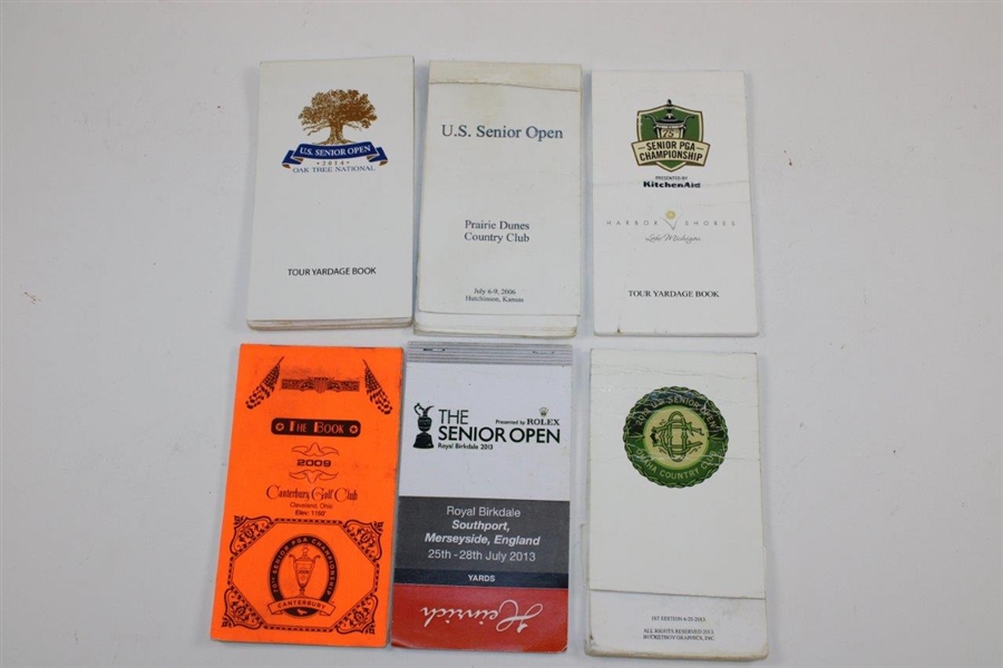 Six (6) Various Senior Tour Used Yardage Books - (2006, 2013 & 2014 US), (2009 & 2014 PGA) & 2013 Brit Open