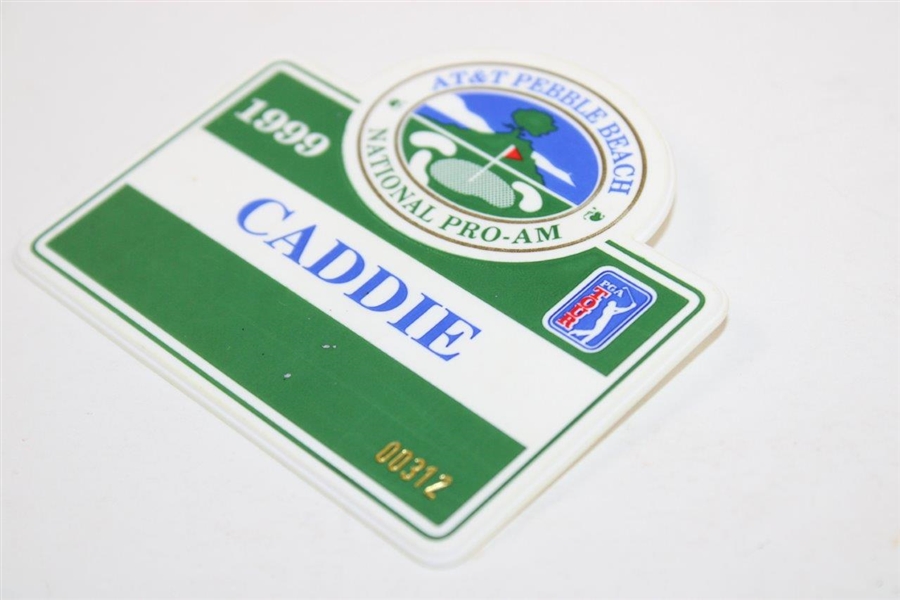 1999 AT&T Pebble Beach Nat. Pro-Am Caddie Badge - Payne Stewart's 10th of 11 Wins - Bob Burns Collection
