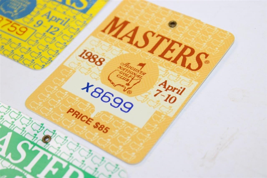 1982, 1985, 1987, & 1988 Masters Tournament SERIES Badges #19382, #X8792, #X08759, & #X8699