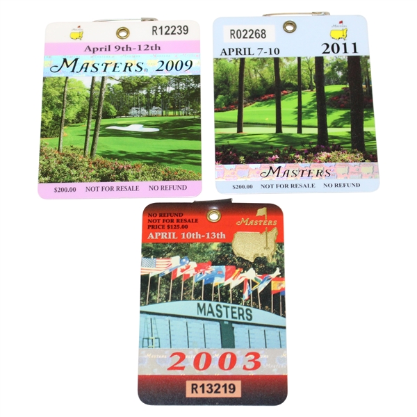 2003, 2009, & 2011 Masters Tournament SERIES Badges #R13219, #R12239, & #R02268