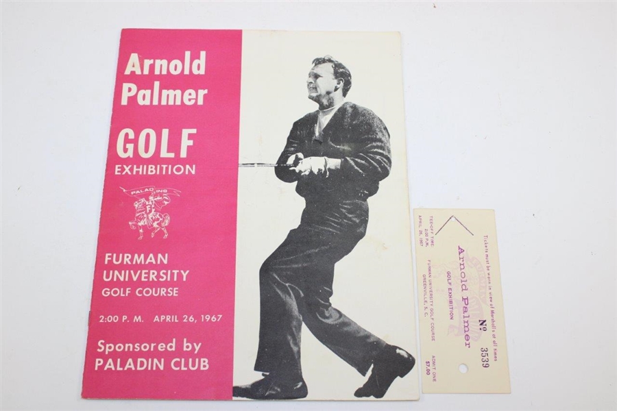 1967 Arnold Palmer Exhibition at Furman University Golf Course Program & Ticket #3539