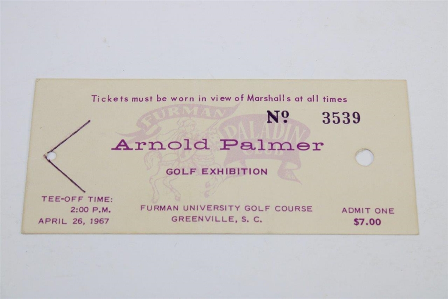 1967 Arnold Palmer Exhibition at Furman University Golf Course Program & Ticket #3539