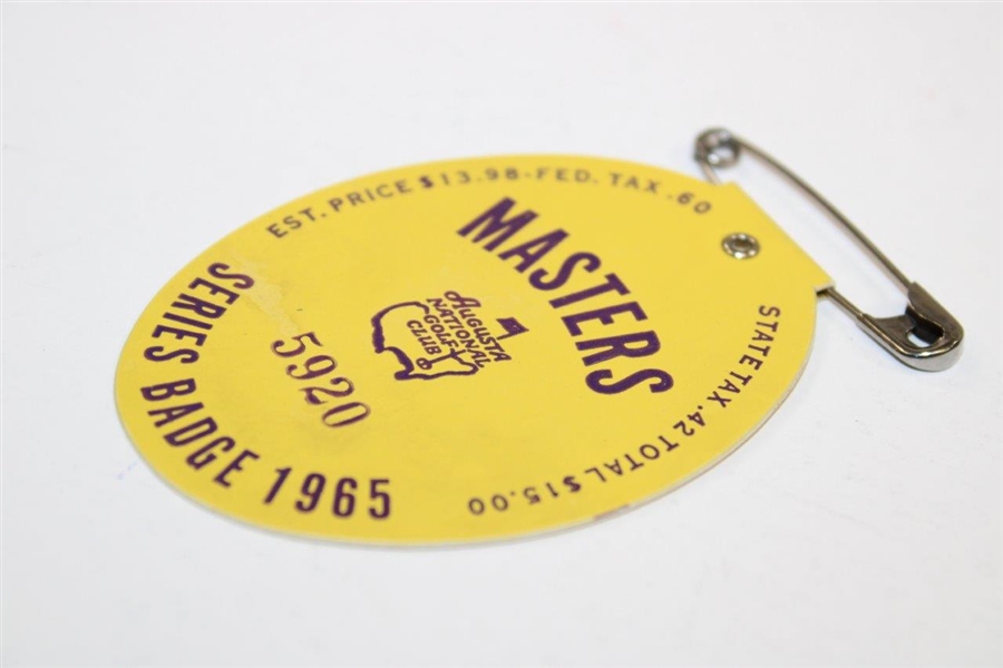 1965 Masters Tournament SERIES Badge #5920 - Jack Nicklaus Winner