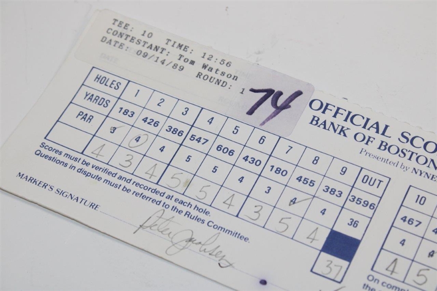 Tom Watson Official 1989 Bank of Boston Classic Round One Game Used Scorecard JSA ALOA