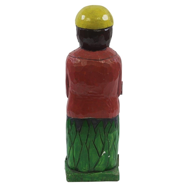Hand-Painted Wooden Hand-Carved Golfer Whiskey Bottle Holder - 17 1/2 Tall