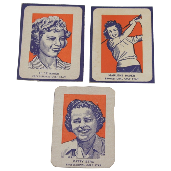 1952 Wheaties Patty Berg, Marlene Bauer, & Alice Bauer Professional Golf Star Cut Cards