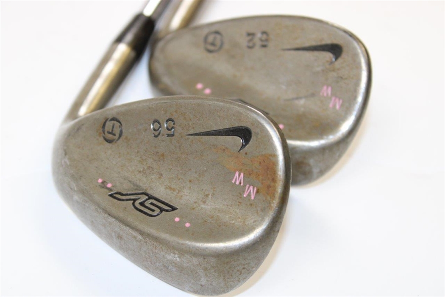 Michelle Wie's Personal Used Pair of Forged 52 & 56 Degree Nike SV Tour Wedges with 'MW' Stamped on Head