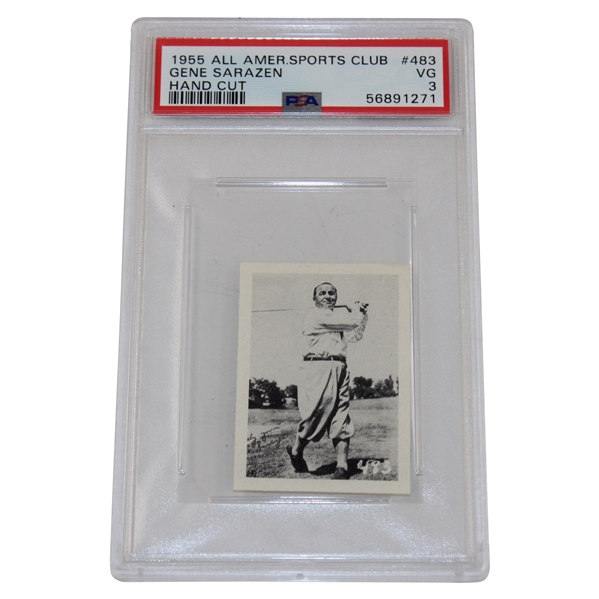 1955 Gene Sarazen All American Sports Club Hand Cut Card #483 VG 3 PSA #56891271