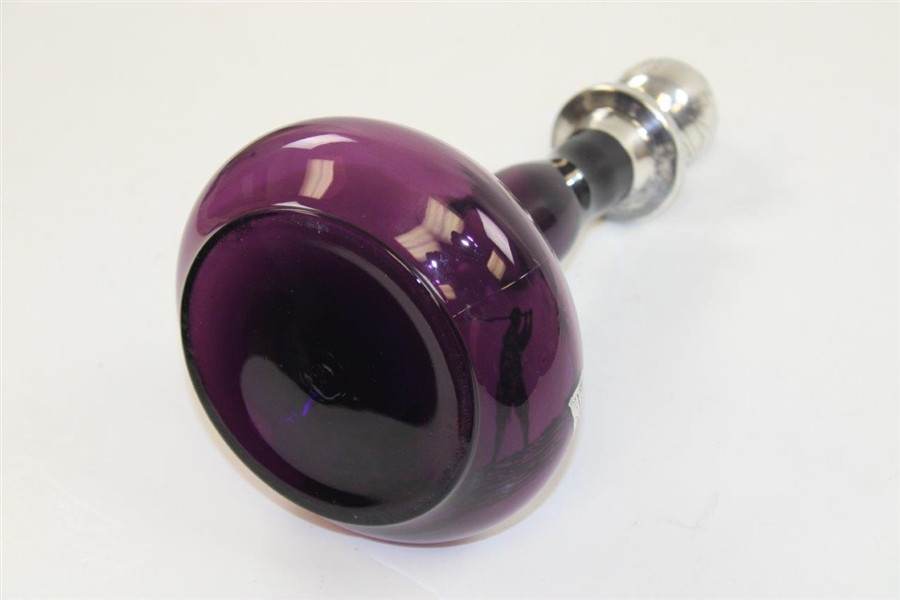 Purple Golf Themed Sterling Overlay on Glass Decanter with Bulbous Bottom