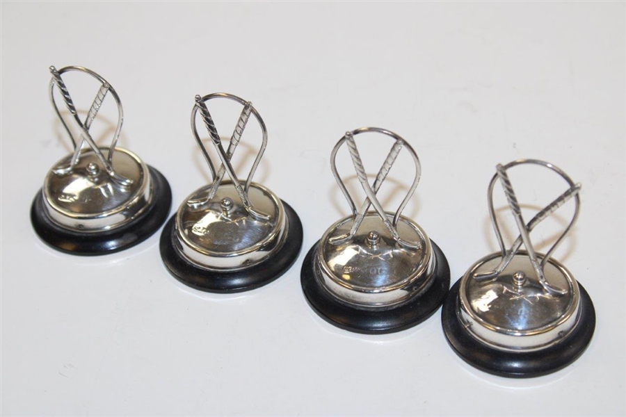 Set of Four (4) Sterling Crossed Club Ball Place Card Holders in Original Fitted Box