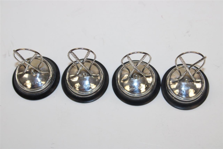 Set of Four (4) Sterling Crossed Club Ball Place Card Holders in Original Fitted Box