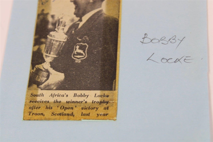 Bobby Locke Signed Small Newspaper Photo with Claret Jug on Card JSA LOA