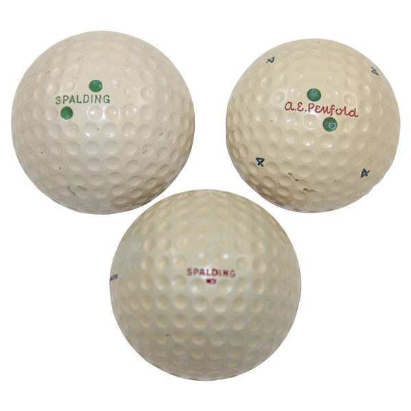Three (3) Classic Dimple Golf Balls - Spalding Tru-Flite, Spalding , & PGA A.E. Penfold