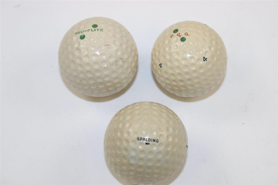 Three (3) Classic Dimple Golf Balls - Spalding Tru-Flite, Spalding , & PGA A.E. Penfold
