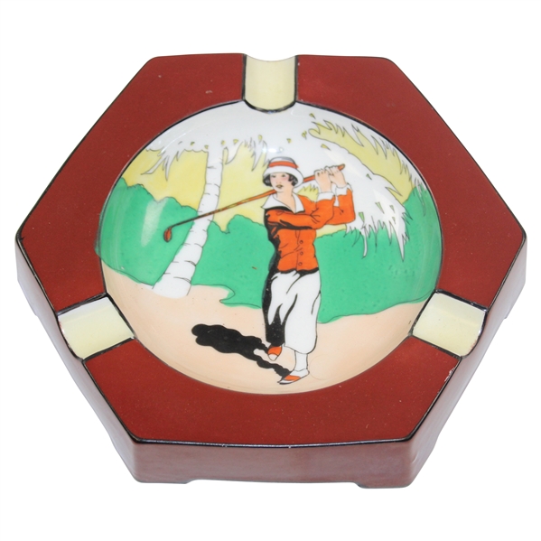 Noritake Hand-Painted Post-Swing Lady Golfer Ash Tray - Made in Japan