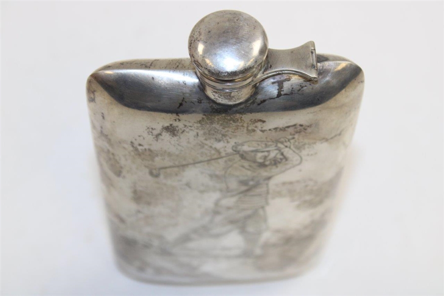 Vintage Sterling Silver Post-Swing Golfer Flask - 7/8 Pint