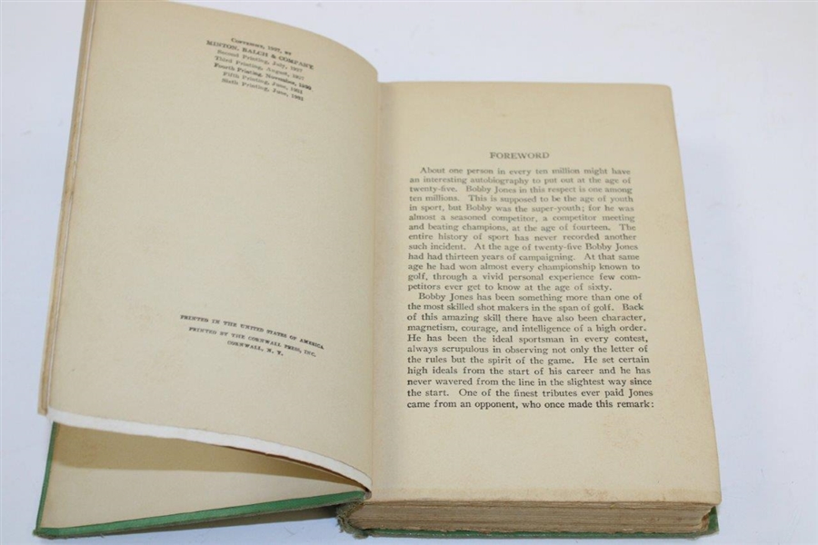 1931 'Down the Fairway' 6th Printing Book by Robert T.Jones, Jr. & O.B. Keeler